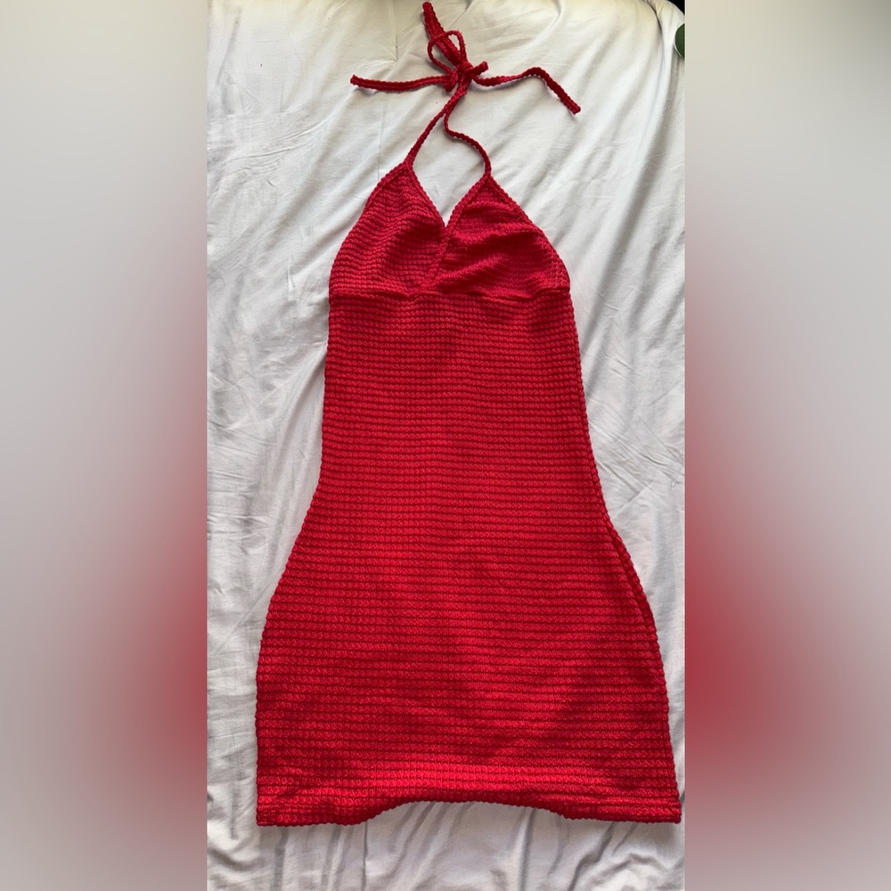 Red Halter Knit Bodycon Dress - Women